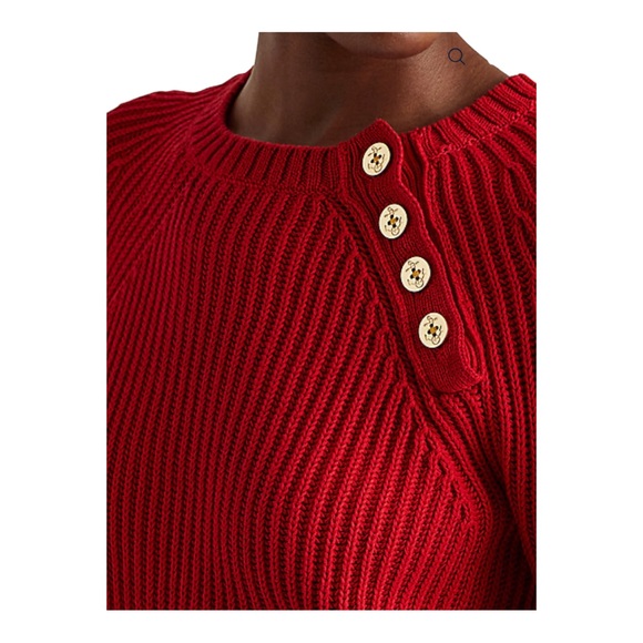 Ralph Lauren Button-Trim Cotton Sweater Size Large in Red - Picture 2 of 11